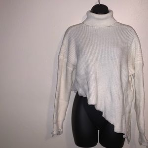 SHEIN White Distressed Knit Turtleneck Sweater